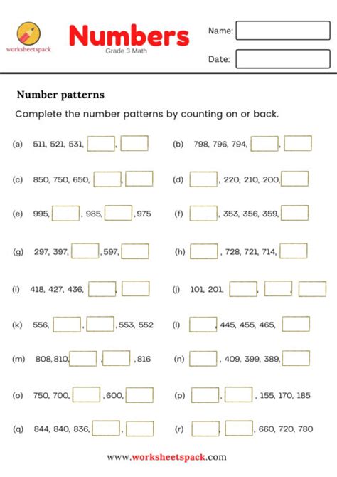 Number Patterns Worksheet For Grade 3 Worksheetspack