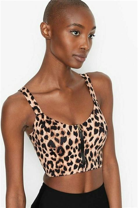 Victoria S Secret Knockout Sport Long Line Front Close Zip Bra Leopard Black Kir Ebay