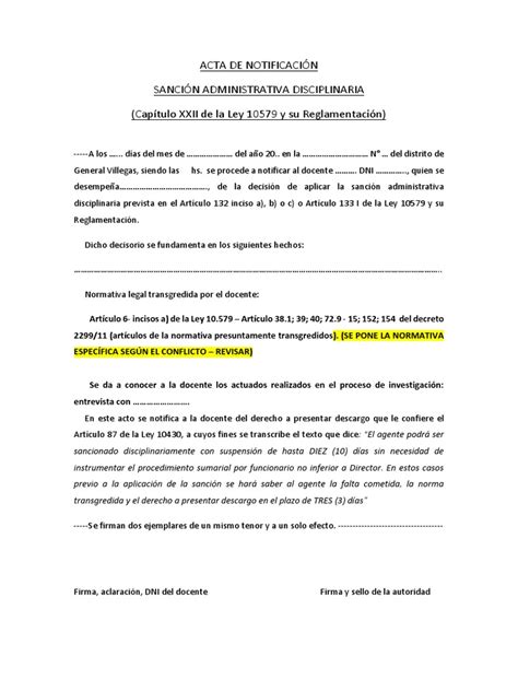 Acta De NotificaciÓn Modelo SanciÓn