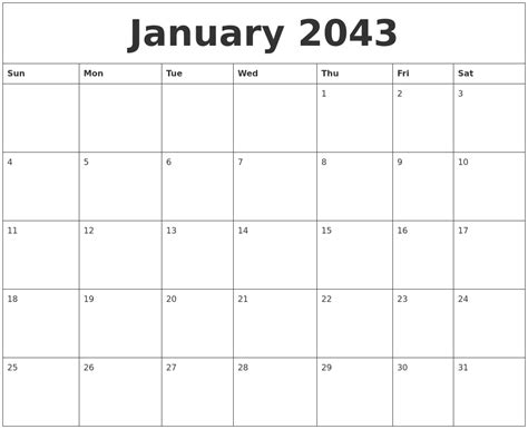 January 2043 Printable Calenders