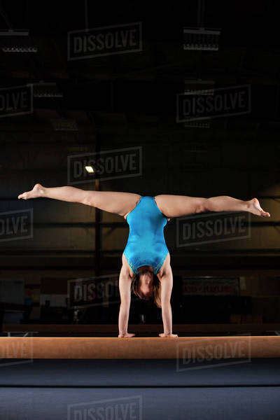 Gymnast Doing Handstand With Legs Split Stock Photo Dissolve