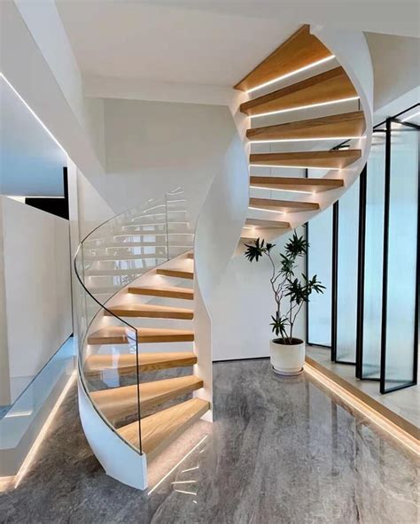 Penthouse Helical Staircase With Frameless Glass Railing Glass