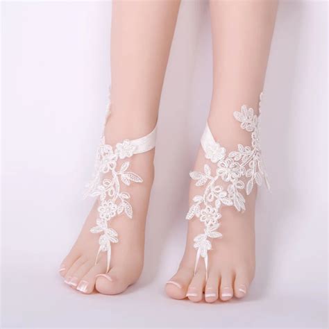 luxury white lace woman bridal anklets wedding barefoot sandals shoes beach foot chain