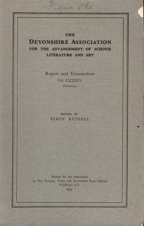 Transactions Of The Devonshire Association 1952 Tiverton Devon