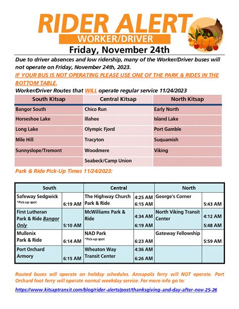 Rider Alert Worker Driver Service Friday November 24th 2023