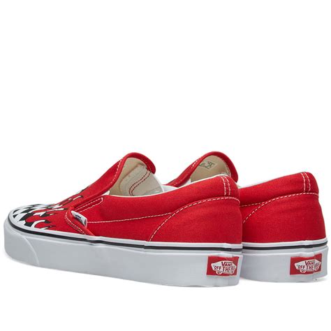 Vans Classic Slip On Checker Flame Racing Red And True White End
