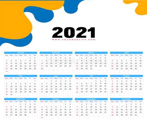 2021 Calendar Vector Illustration Template Year Planner Stock Vector