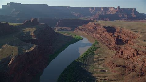 5 5k stock footage aerial video of the colorado river and meander canyon near buttes and mesas