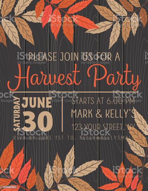 Fall Leaves Harvest Party Invitation Template Stock