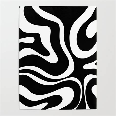 An Abstract Black And White Painting With Wavy Lines On The Bottom In