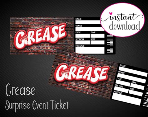 Printable Grease Broadway Surprise Ticket Editable Musical Etsy Canada