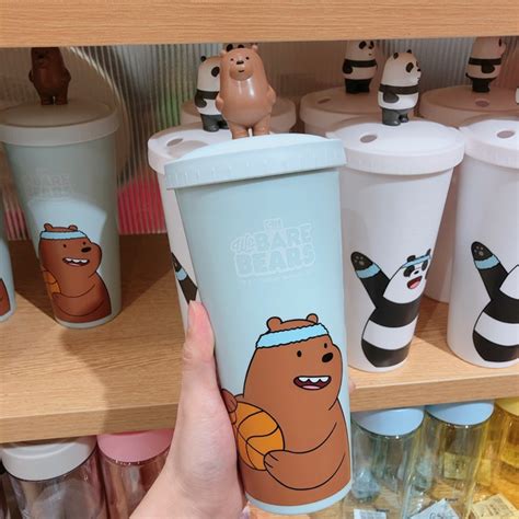 we bare bear water bottle with straw miniso limited shopee malaysia