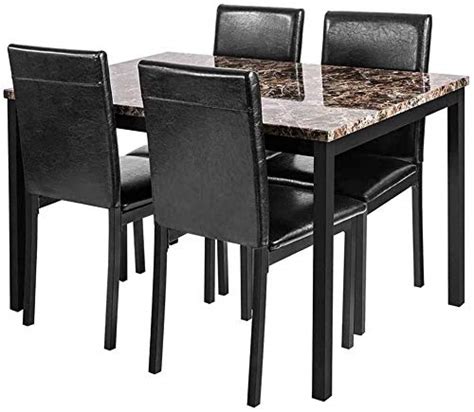 Recaceik 5 Piece Kitchen Table Faux Marble Dining Set For 4 With