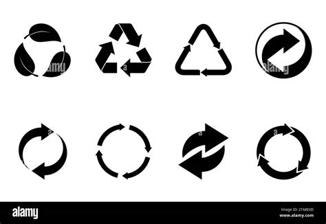 Black Recycling Icons Set Isolated On White Background Arrow That