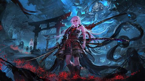 Anime Samurai Girl Katana Fantasy 8k 176 Wallpaper