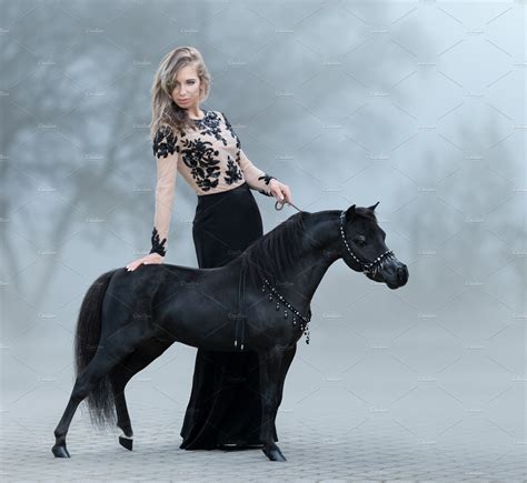 Beautiful Woman And Miniature Horse High Quality People Images