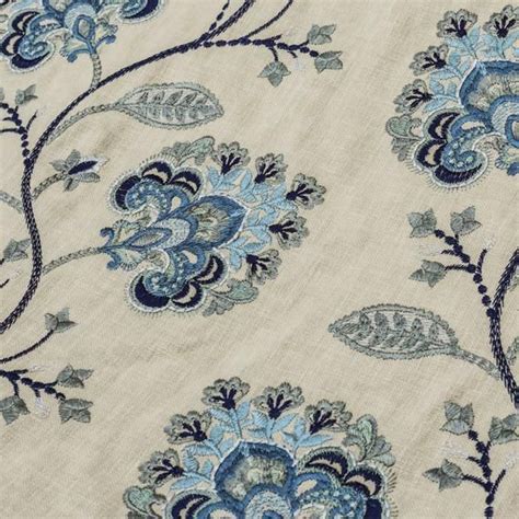 Blue Flowers Embroidered Fabric By The Yard Cotton Linen Etsy In 2021
