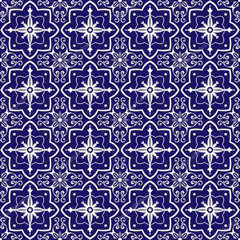 Blue White Tiles Pattern Vector With Floral Ornaments Portuguese