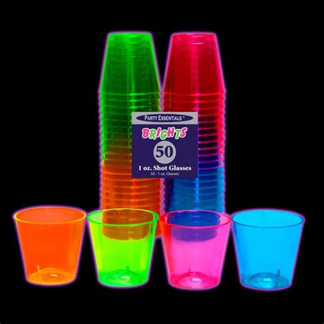 Party Essentials Hard Plastic 1 Ounce Shot Glasses 50 Count Assorted Neon Party Supply Factory
