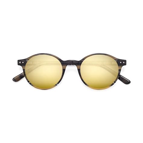 unisex stripe yellow grey narrow round full rim sunglasses frames with spring hinges are