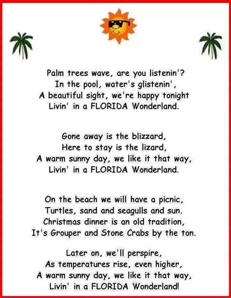 Improved Christmas Song Lyrics Florida Christmas Tropical Christmas
