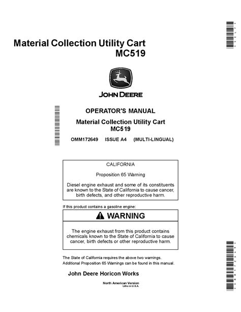 John Deere Mc519 Material Collection Utility Cart X710 X730 X734 X738