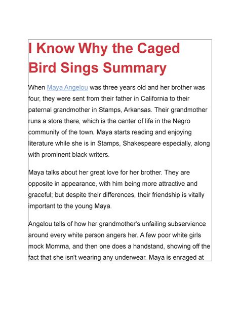 Summary I Know Why The Caged Bird Sings 2 I Know Why The Caged Bird
