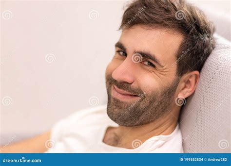 Photo Of Handsome Bearded Man Looking Straight In The Camera Stock