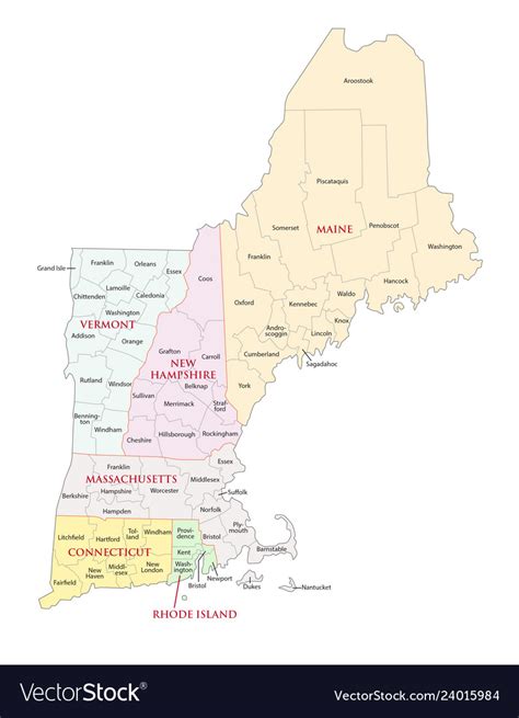 New England States Administrative Map Royalty Free Vector