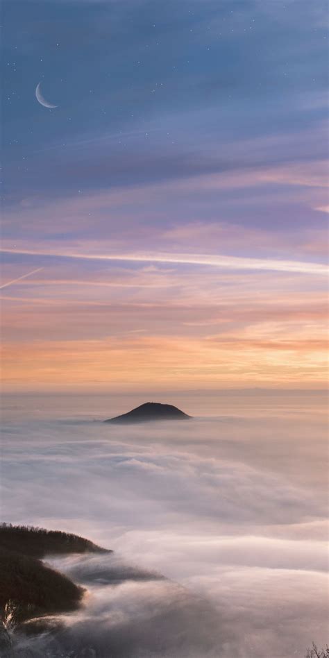 Mountain Peak Sunset Sea Of Clouds 1080x2160 Wallpaper Clouds