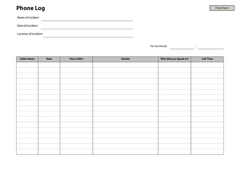 Free Printable Call Log Templates Word Excel Pdf