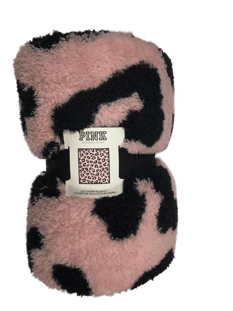 Victorias Secret Pink Cozy Sherpa Blanket Throw Pink Leopard 50 X 60