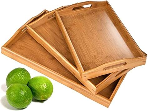 Aiwanto Large Wooden Bamboo Serving Tray Set Of With Handles For