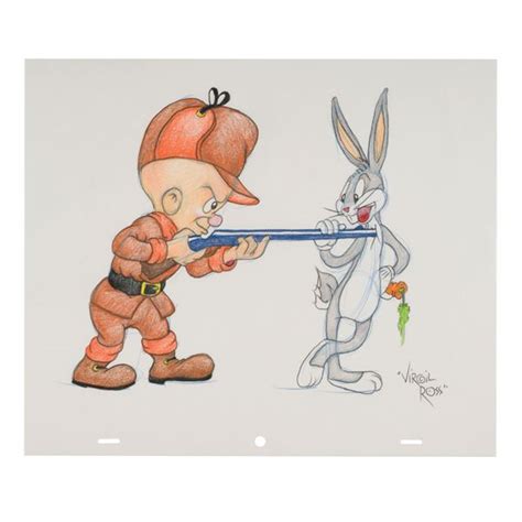 Virgil Ross Signed Elmer Fudd And Bugs Bunny Drawing