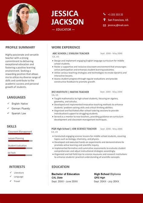 Teacher Resume Word Sample And Writing Guide Free Download