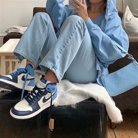 Air Jordan 1 Womens Sneakers Blue White Unc Obsidian And Blue Chill Outfit Jordan Outfits