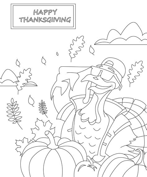 turkey happy thanksgiving coloring page black and white vector illustration 6843950 vector art
