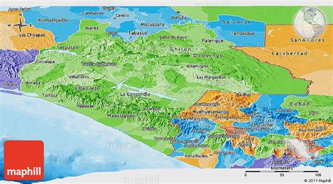 Political Shades Panoramic Map Of Chiapas