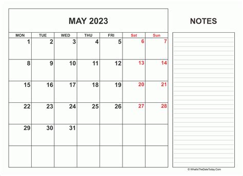 2023 Printable May Calendar With Notes Whatisthedatetodaycom