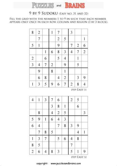 Printable 9 By 9 Sudoku Puzzles For Kids Beginners And Profs