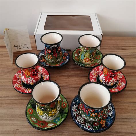 Ceramic Turkish Tea Coffee Cup Mug Set Of 6 Tile Espresso Etsy