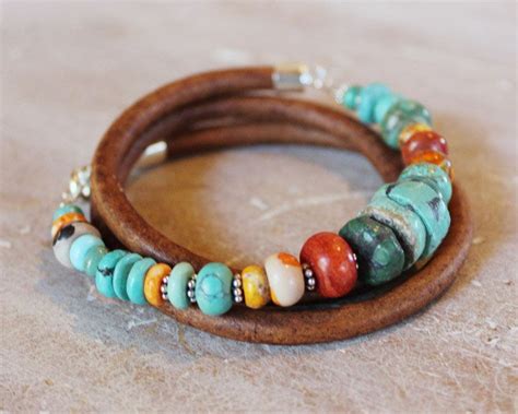 Turquoise Coral Artisan Bracelet Beaded Spiny Oyster Beads Boho