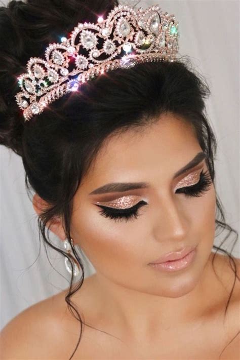 Rose Gold Quinceanera Makeup And Crown Quinceañera Maquillaje