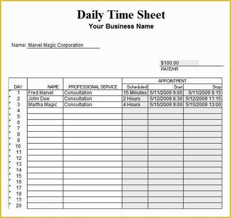 Daily Timesheet Template Free Printable Of Excel Timesheet Sample 18