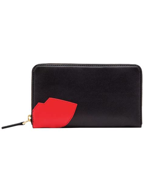 Lulu Guinness Lips Zip Around Leather Wallet Black At John Lewis And Partners