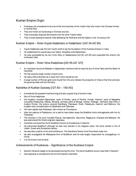 Kushan Empire Lecture Notes History Of India Studocu