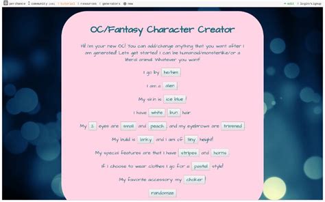 Ocfantasy Character Creator ― Perchance Generator
