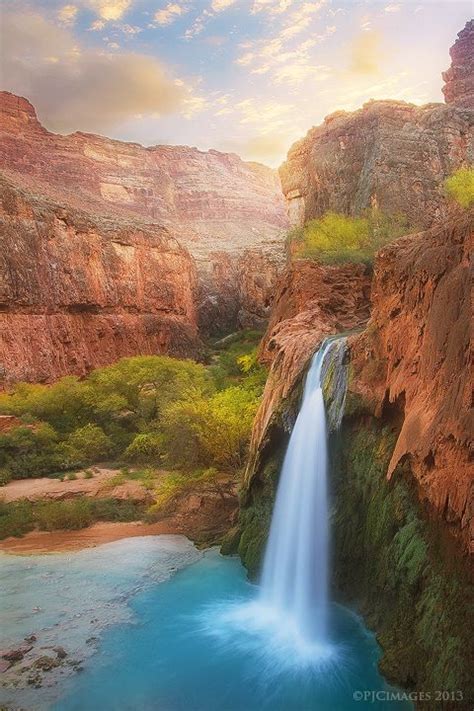 ~~sunrise In Paradise ~ Turquoise Pool Of Havasu Falls Grand Canyon