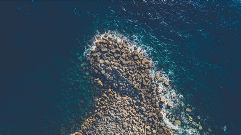 Aerial View Sea Water Coast Rocks Wallpapers Hd Desktop And