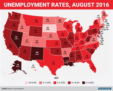 The bls household survey showed that the us unemployment rate fell 0.2 percentage points in march 2021 to 6.0%. August state unemployment rate map - Business Insider